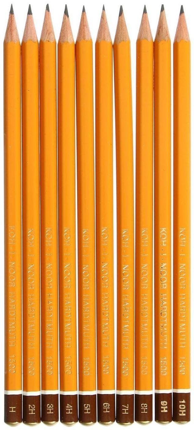 Набор карандашей чернографитных 10 штук, Koh-i-Noor 1500, H-H10, в пакете с европодвесом