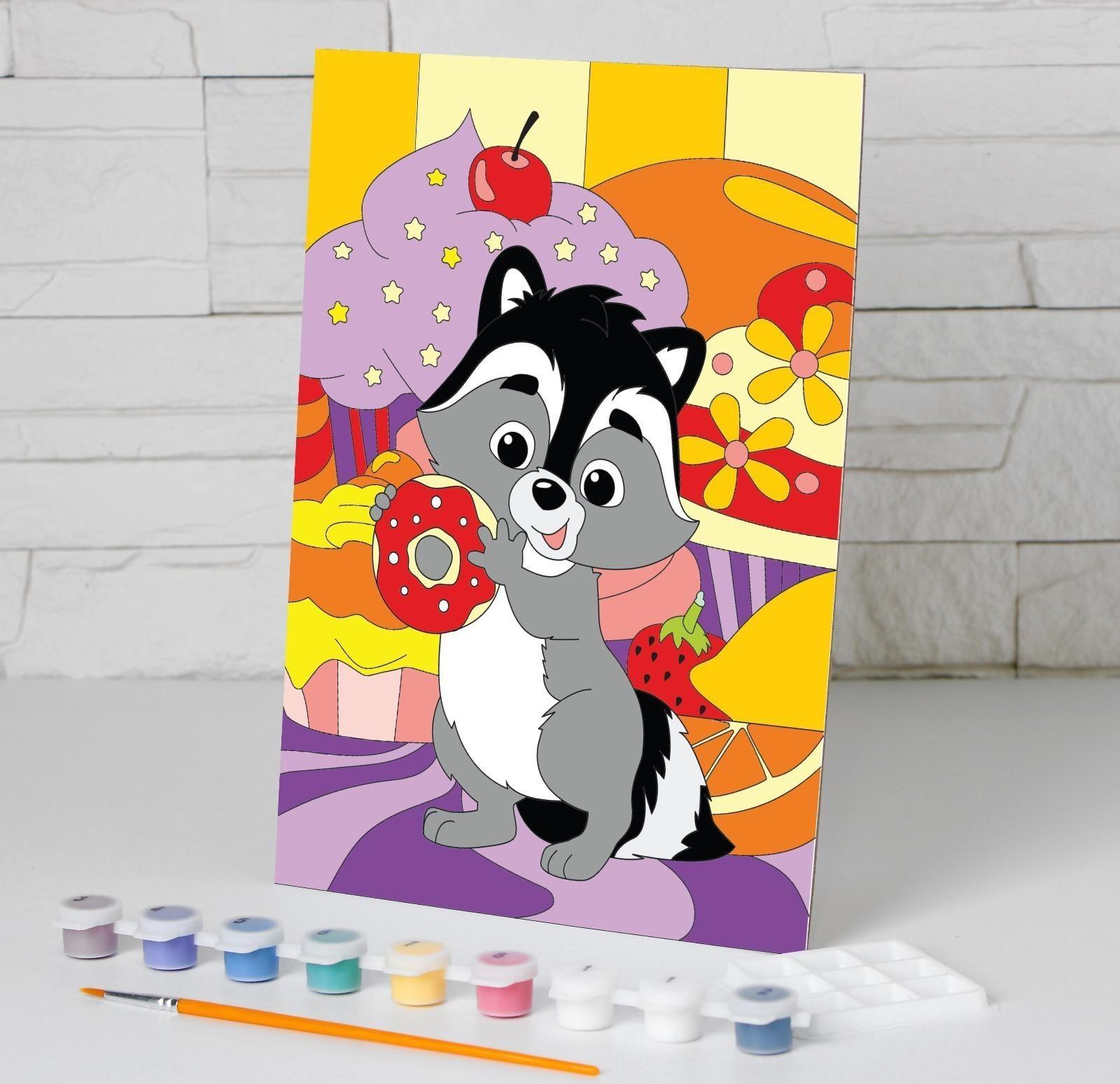 Картина по номерам «Енот-сладкоежка» 20х28,5 см