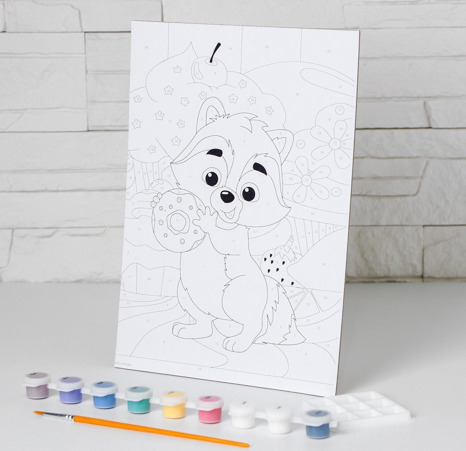 Картина по номерам «Енот-сладкоежка» 20х28,5 см