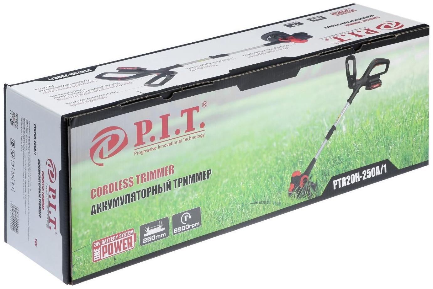 Триммер аккумуляторный P.I.T. PTR20H-250A/1, 20 В, 2 Ач, Li-lon, телескопическая штанга