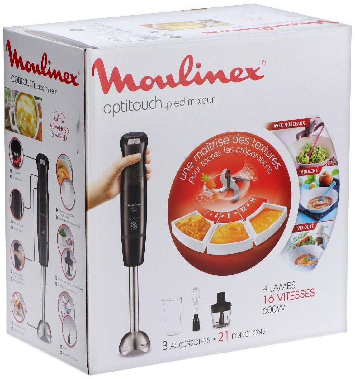 Блендер Moulinex DD833810, погружной, 600 Вт, 16 скоростей, 0.8 л, 3 насадки, чёрный