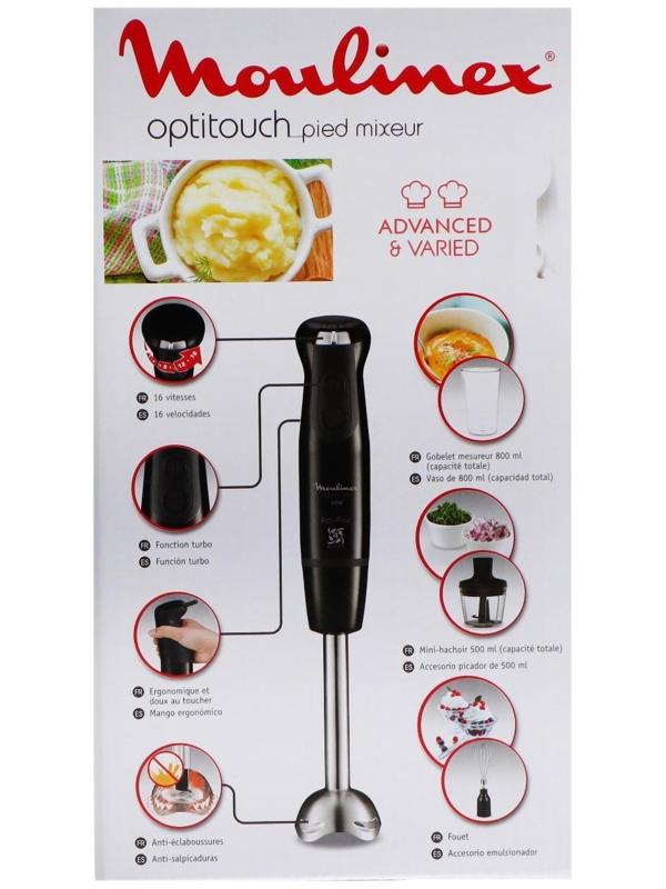 Блендер Moulinex DD833810, погружной, 600 Вт, 16 скоростей, 0.8 л, 3 насадки, чёрный