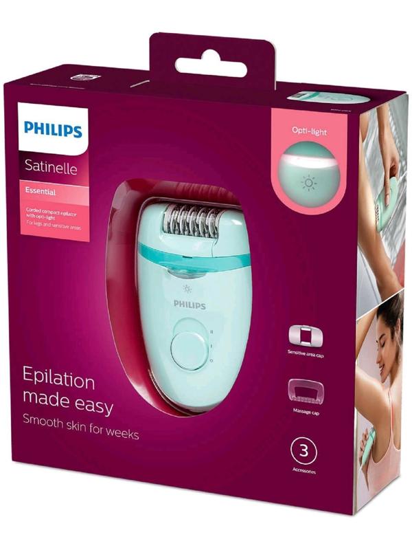 Эпилятор Philips BRE265/00, 5.4 Вт, 20 пинцетов, 2 скорости, от сети, цвет мятный
