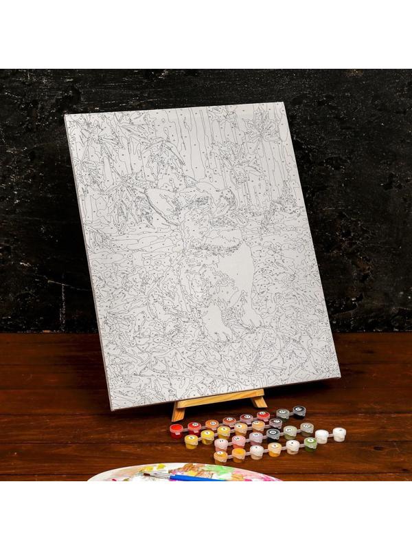 Картина по номерам на холсте с подрамником «Корги в осенней листве» 40×50 см