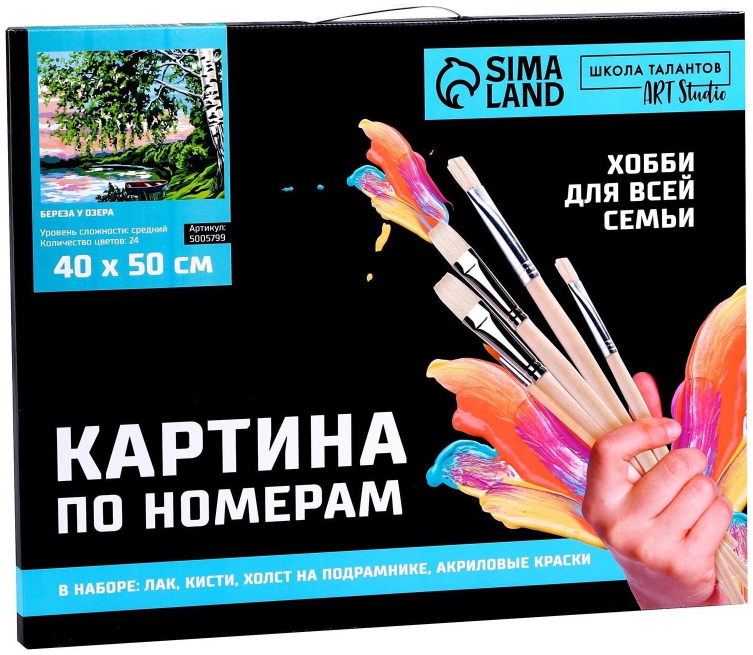 Картина по номерам на холсте с подрамником «Береза у озера» 40×50 см