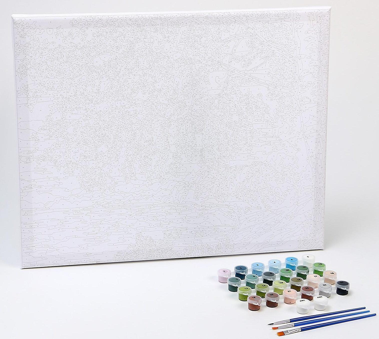 Картина по номерам на холсте с подрамником «Береза у озера» 40×50 см