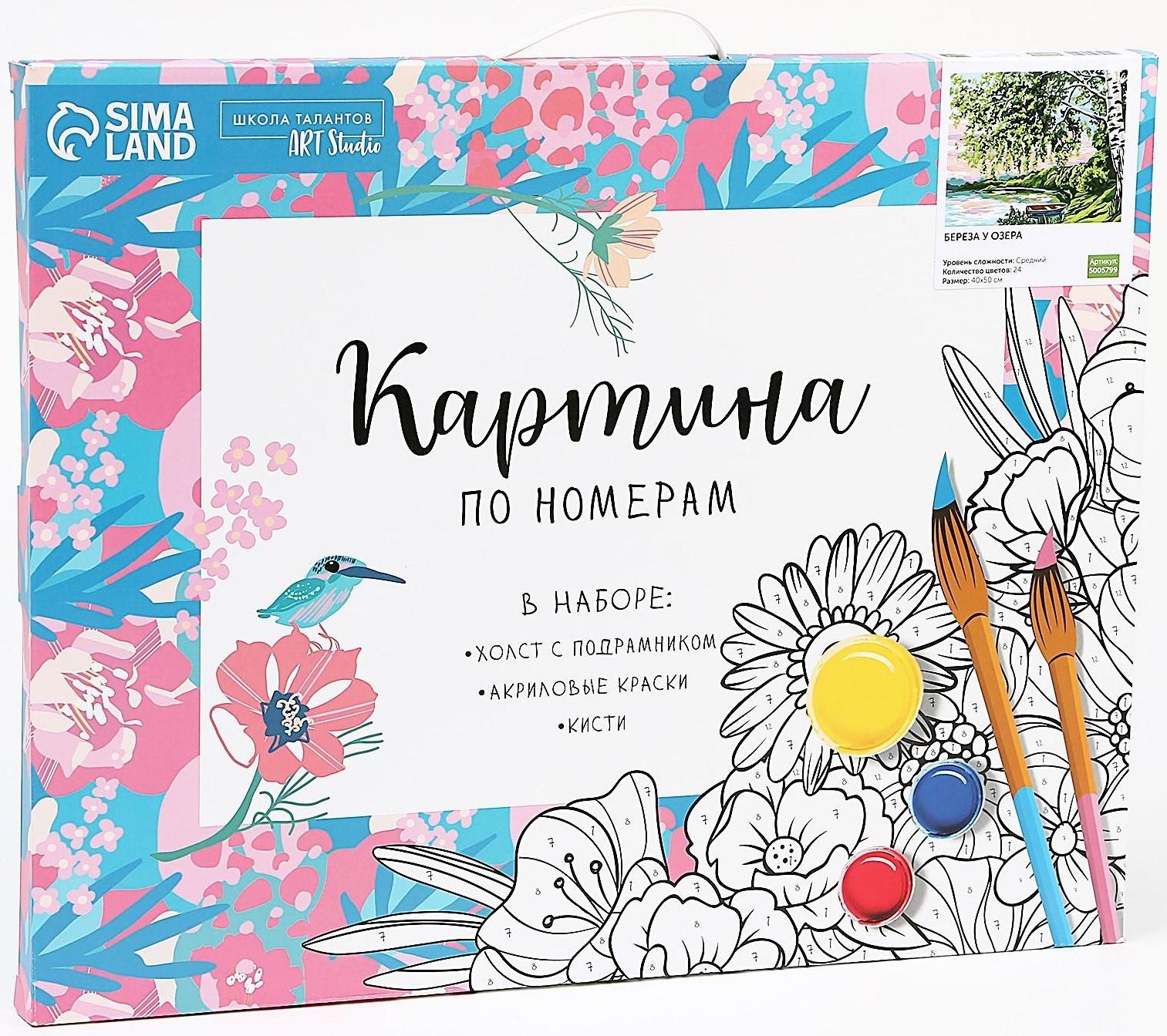 Картина по номерам на холсте с подрамником «Береза у озера» 40×50 см