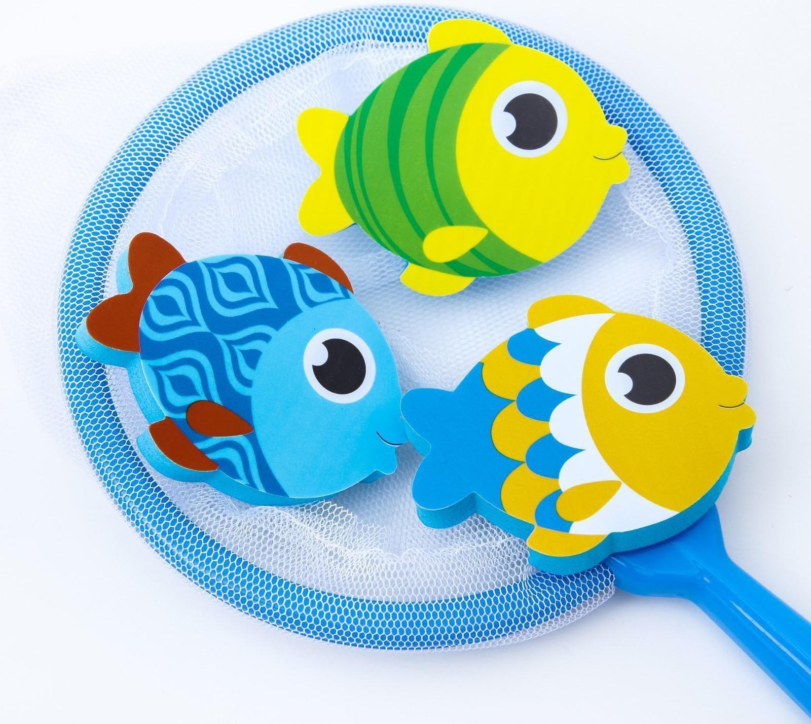 Набор для игры в ванне «Рыбалка: Веселые рыбки», сачок, 3 мягких стикера, виды и цвет МИКС