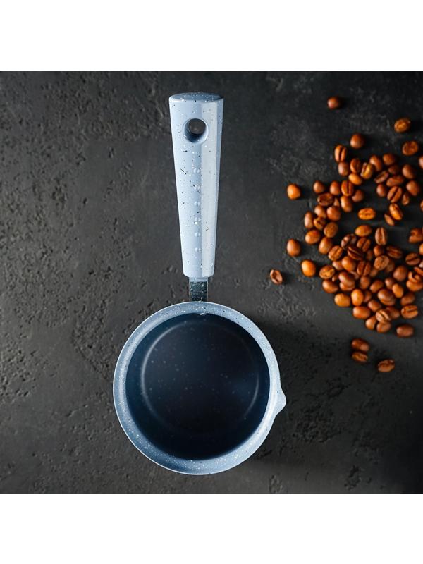 Турка Доляна «Мрамор грэй», 450 мл, d=9 см, 20×9×14 см, пластиковая ручка, антипригарное покрытие, индукция, цвет серый