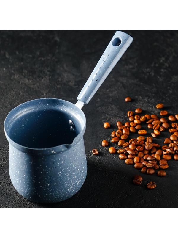 Турка Доляна «Мрамор грэй», 450 мл, d=9 см, 20×9×14 см, пластиковая ручка, антипригарное покрытие, индукция, цвет серый