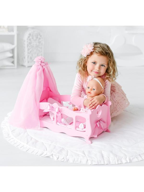 Кроватка для кукол с постельным бельем и балдахином, коллекция «Diamond princess» розовый
