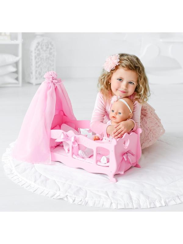 Кроватка для кукол с постельным бельем и балдахином, коллекция «Diamond princess» розовый