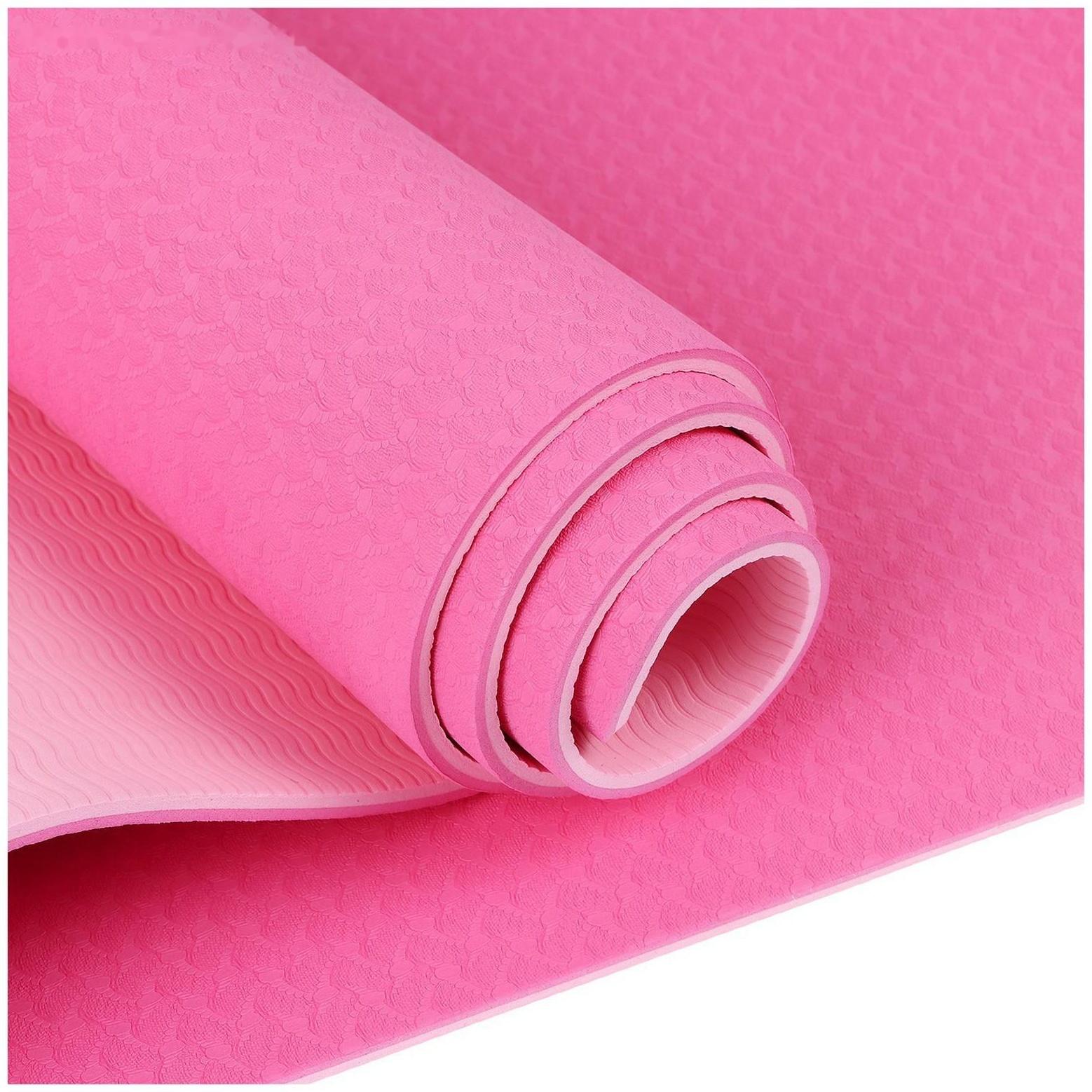 Коврик для йоги, 183 х 61 х 0,6 см, двухцветный, цвет розовый
