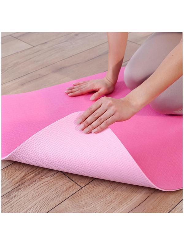 Коврик для йоги, 183 х 61 х 0,6 см, двухцветный, цвет розовый