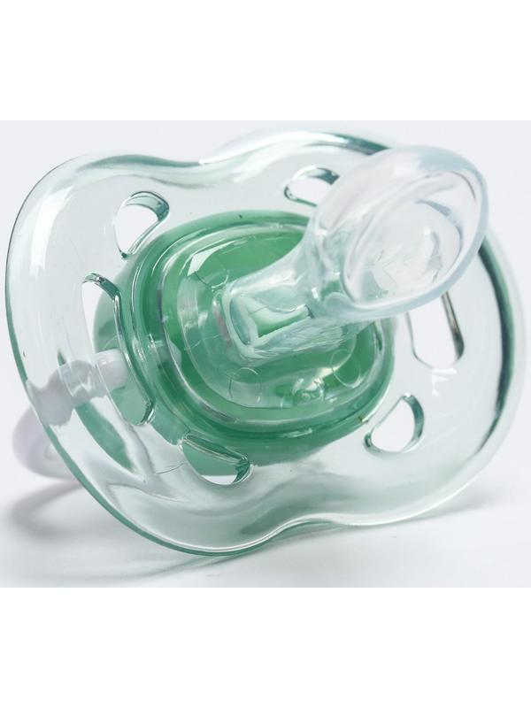 Пустышка ортодонтическая, силикон, от 6 - 12 мес., с колпачком, цвет зеленый