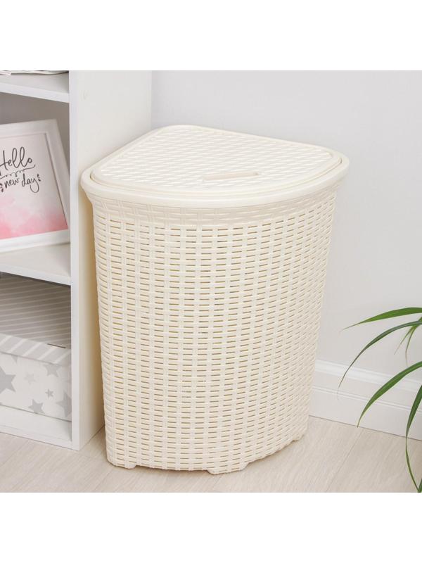 Корзина для белья угловая с крышкой «Ротанг», 60 л, 40×40×58 см, цвет слоновая кость