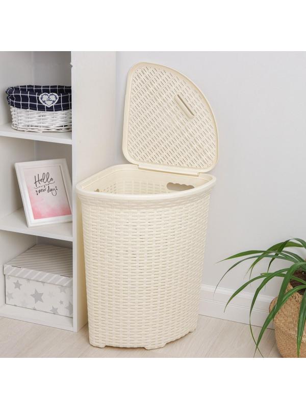Корзина для белья угловая с крышкой «Ротанг», 60 л, 40×40×58 см, цвет слоновая кость