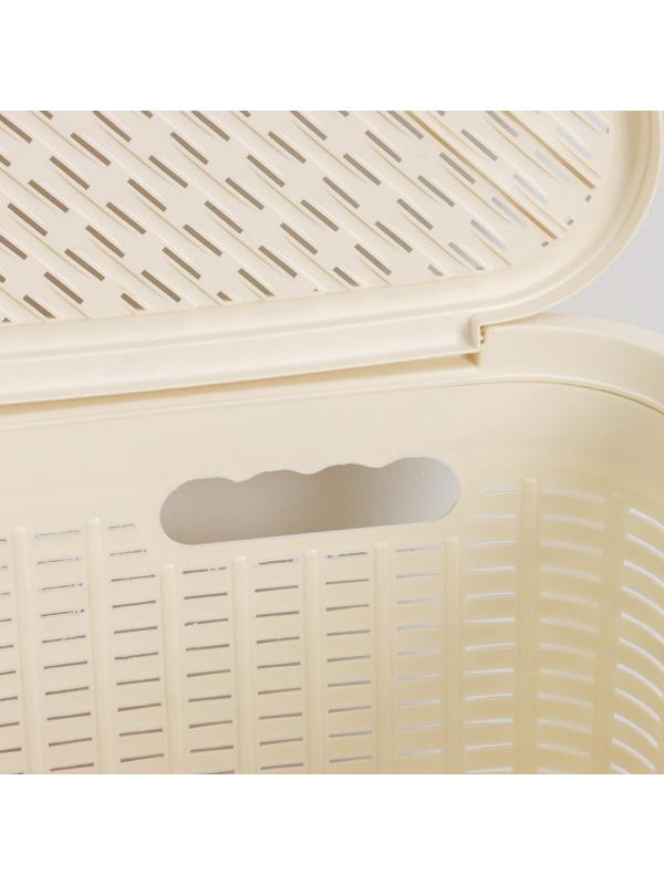 Корзина для белья угловая с крышкой «Ротанг», 60 л, 40×40×58 см, цвет слоновая кость