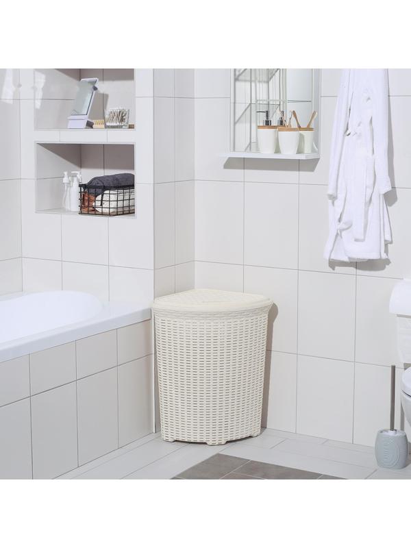 Корзина для белья угловая с крышкой «Ротанг», 60 л, 40×40×58 см, цвет слоновая кость