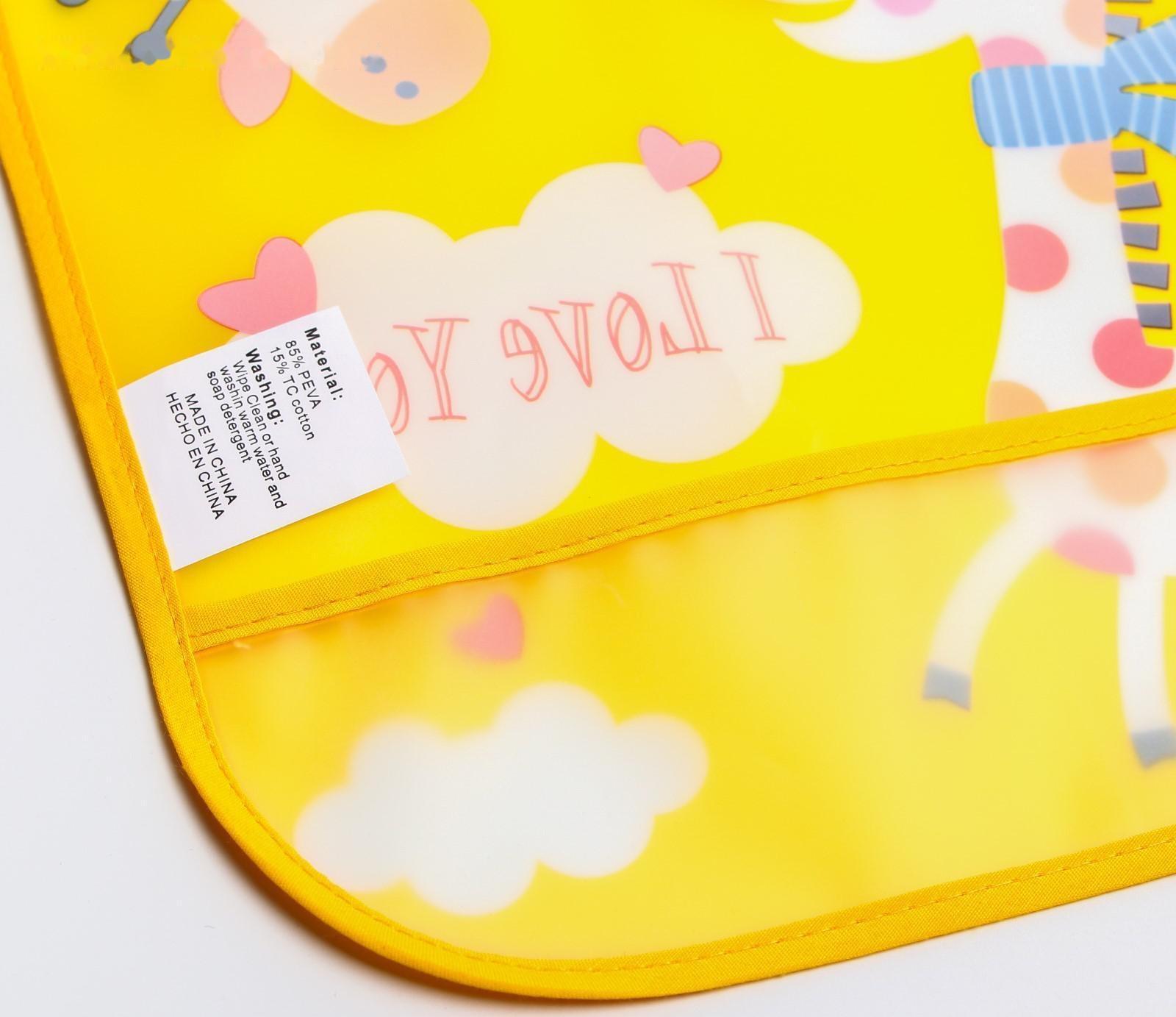 Нагрудник для кормления «Жираф» непромокаемый на кнопке, с карманом, цвет желтый