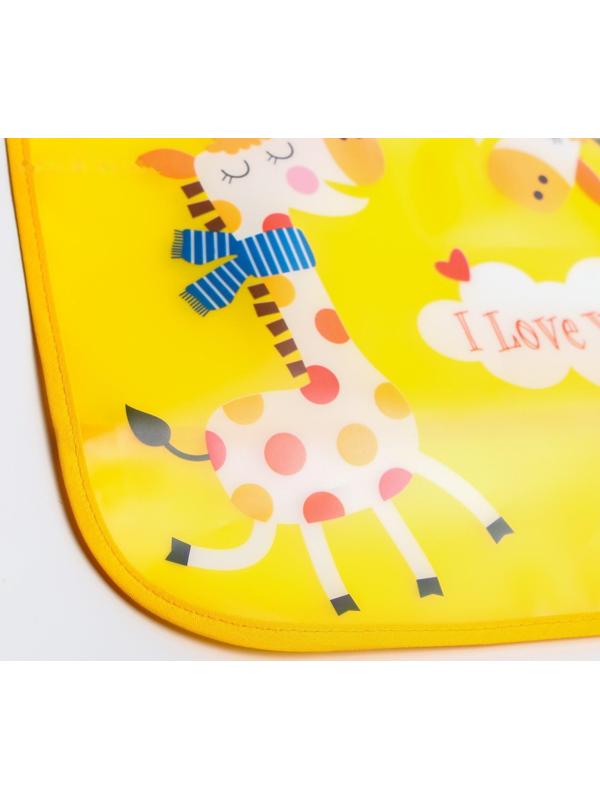 Нагрудник для кормления «Жираф» непромокаемый на кнопке, с карманом, цвет желтый