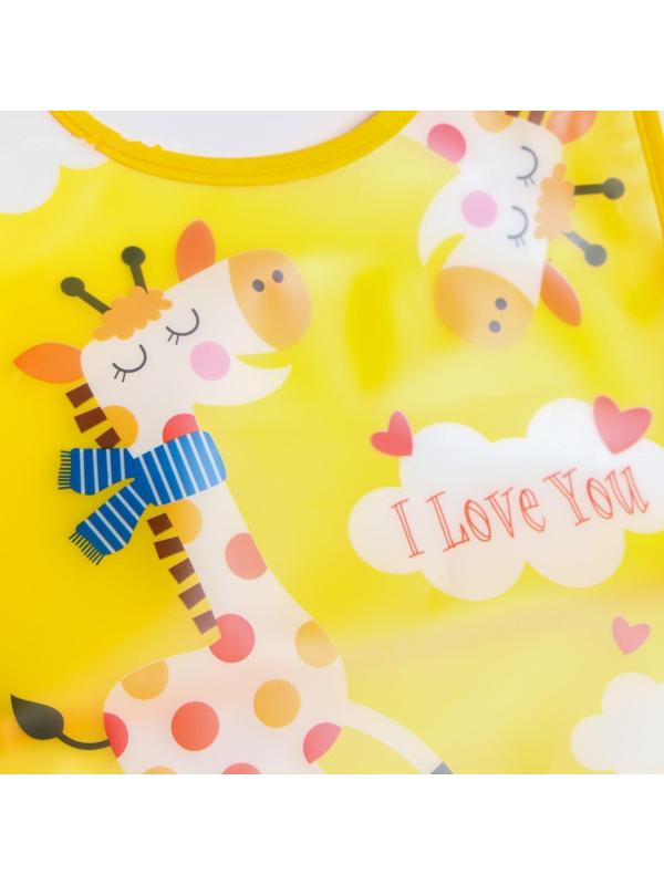 Нагрудник для кормления «Жираф» непромокаемый на кнопке, с карманом, цвет желтый