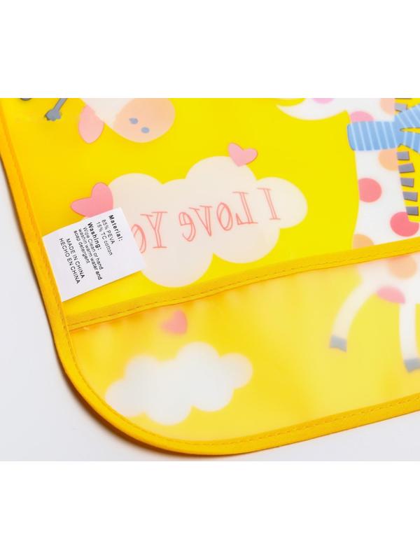 Нагрудник для кормления «Жираф» непромокаемый на кнопке, с карманом, цвет желтый