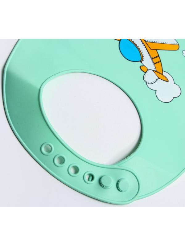 Нагрудник для кормления «Самолет» силиконовый с карманом, цвет бирюзовый