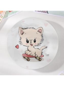 Тарелка керамическая Доляна «Котёнок на скейте», d=17,5 см