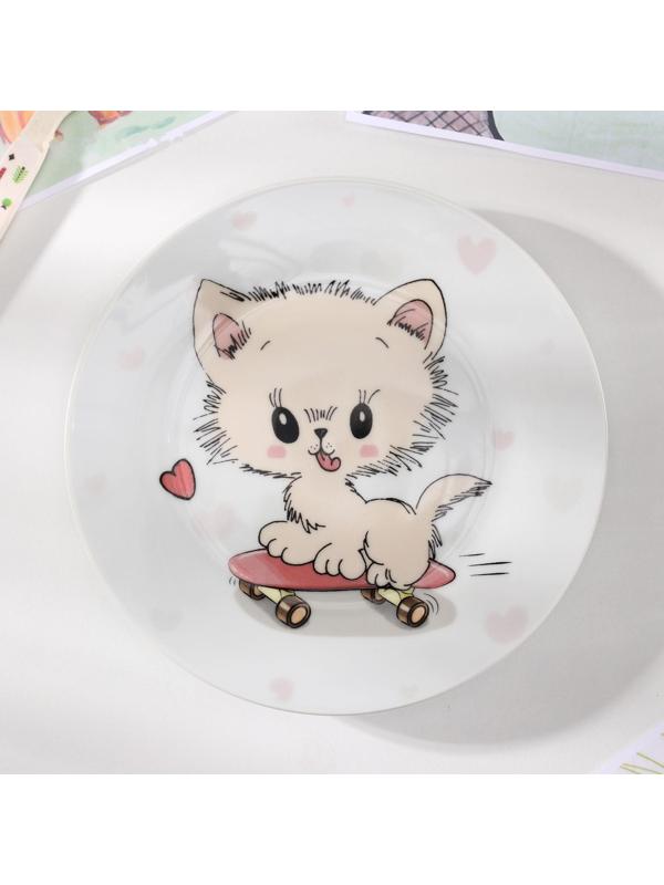 Тарелка керамическая Доляна «Котёнок на скейте», d=17,5 см