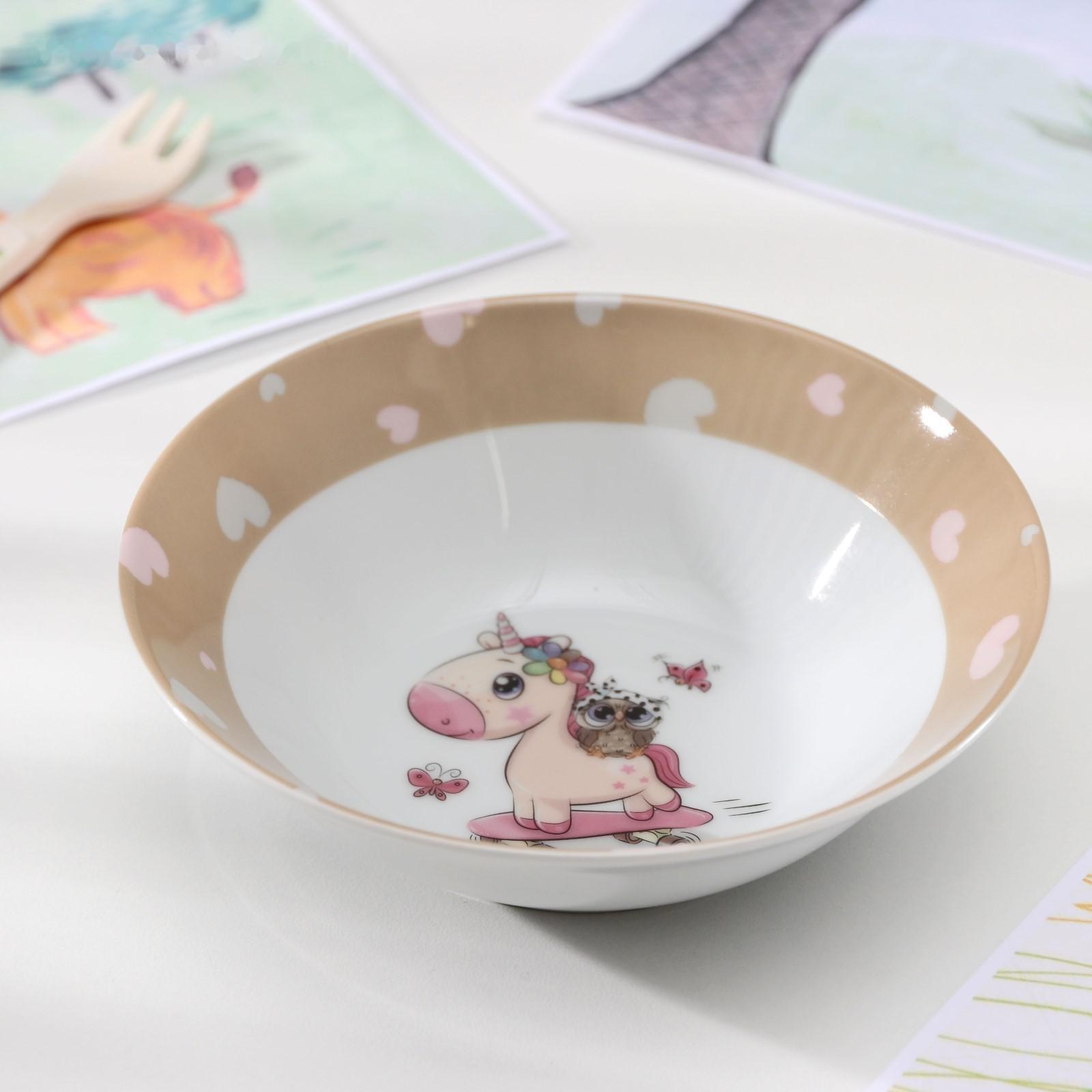 Тарелка керамическая глубокая Доляна «Совёнок и единорог», 400 мл, d=15 см