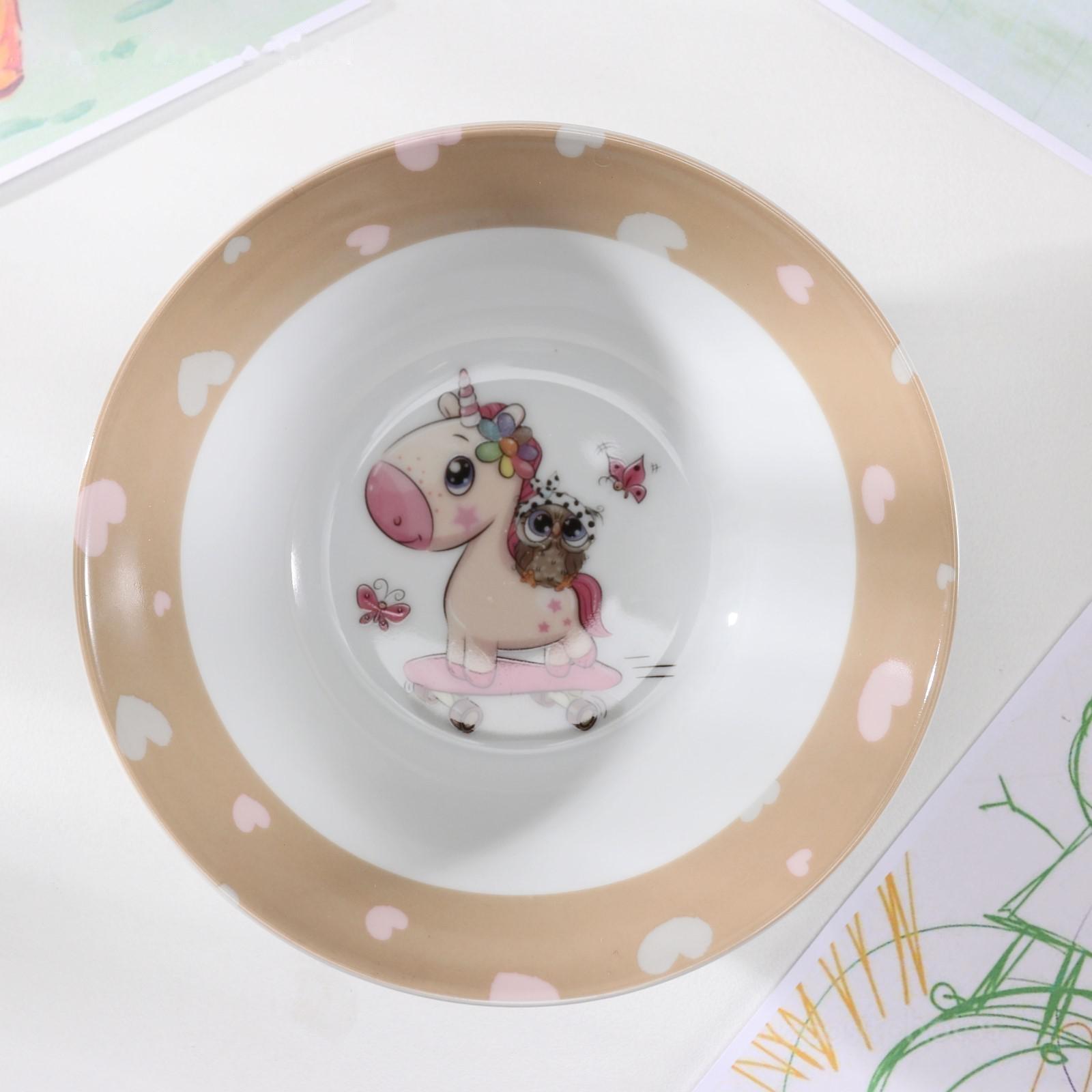 Тарелка керамическая глубокая Доляна «Совёнок и единорог», 400 мл, d=15 см