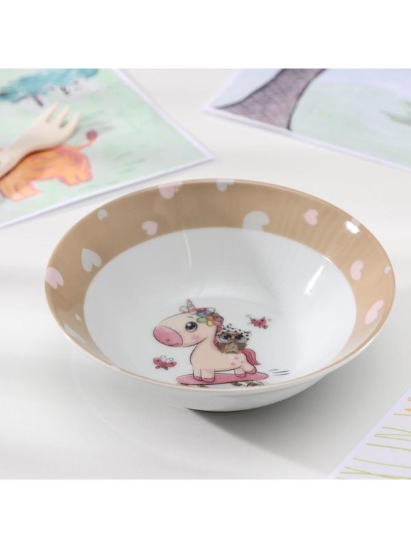 Тарелка керамическая глубокая Доляна «Совёнок и единорог», 400 мл, d=15 см
