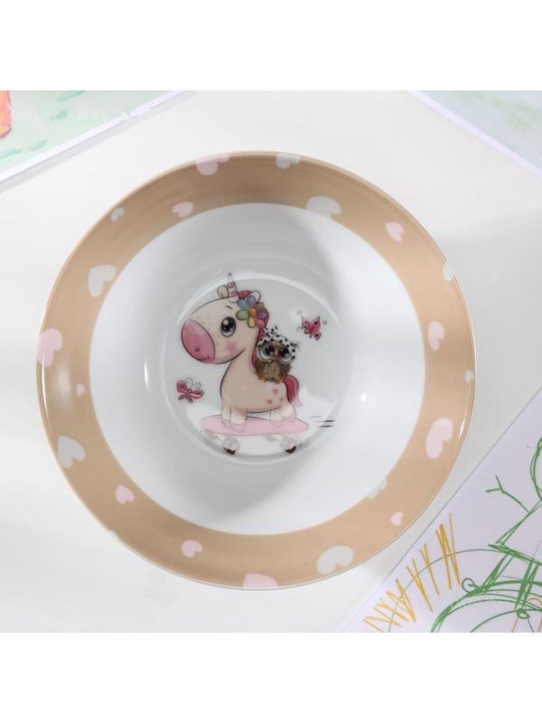 Тарелка керамическая глубокая Доляна «Совёнок и единорог», 400 мл, d=15 см