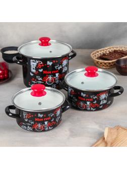 Набор кастрюль «Отдых-5», 3 предмета: 1,9 л, 2,5 л, 5 л, крышки, индукция, цвет чёрный