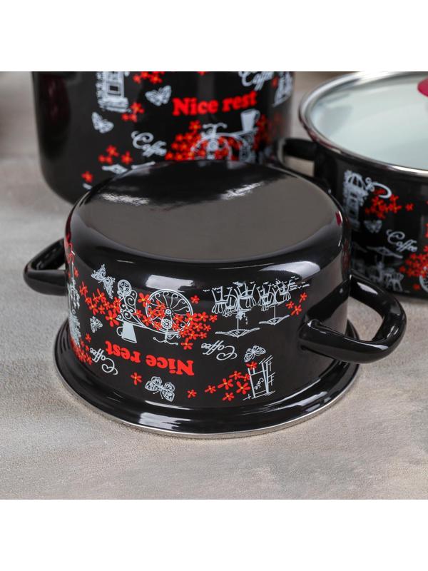 Набор кастрюль «Отдых-5», 3 предмета: 1,9 л, 2,5 л, 5 л, крышки, индукция, цвет чёрный