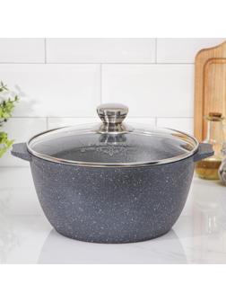 Кастрюля «Гранит», 5 л, стеклянная крышка, антипригарное покрытие, цвет чёрный