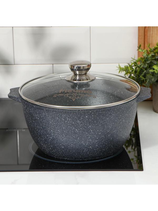 Кастрюля «Гранит», 5 л, стеклянная крышка, антипригарное покрытие, цвет чёрный