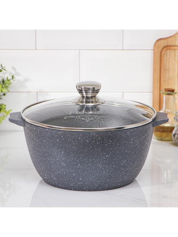 Кастрюля «Гранит», 5 л, стеклянная крышка, антипригарное покрытие, цвет чёрный