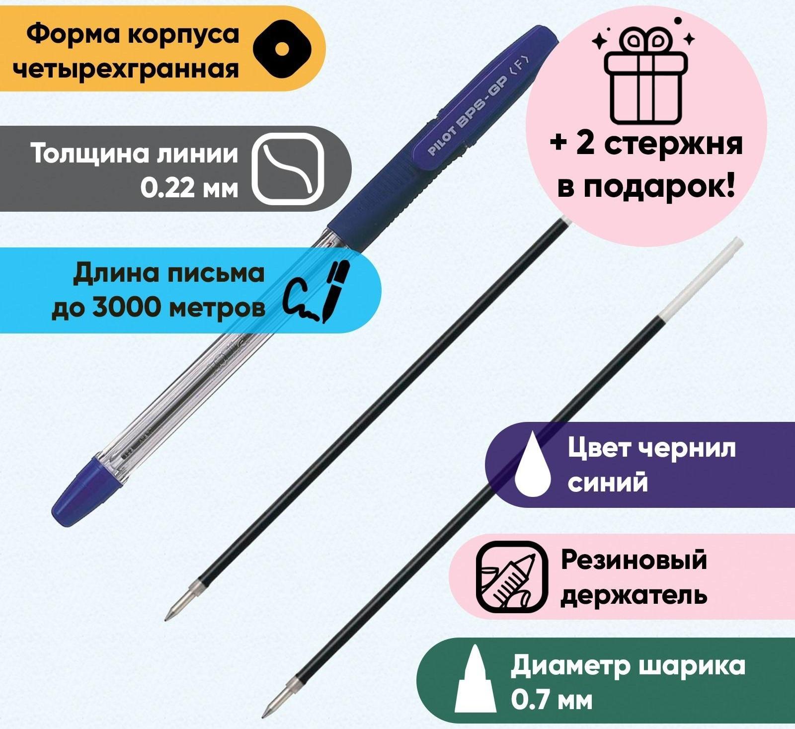 Набор ручка шариковая Pilot, синяя, 0.7мм + 2 смен. стержня