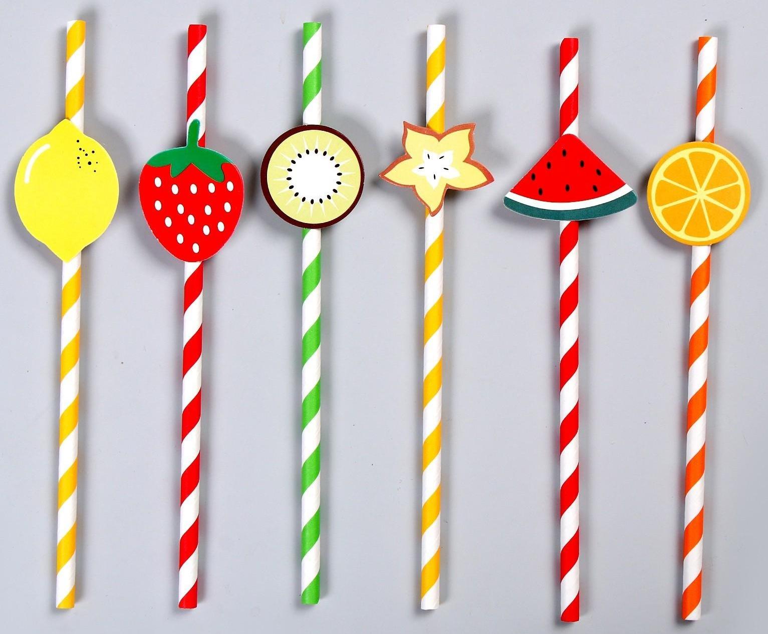 Трубочки для коктейля «Фрукты», набор 6 шт.