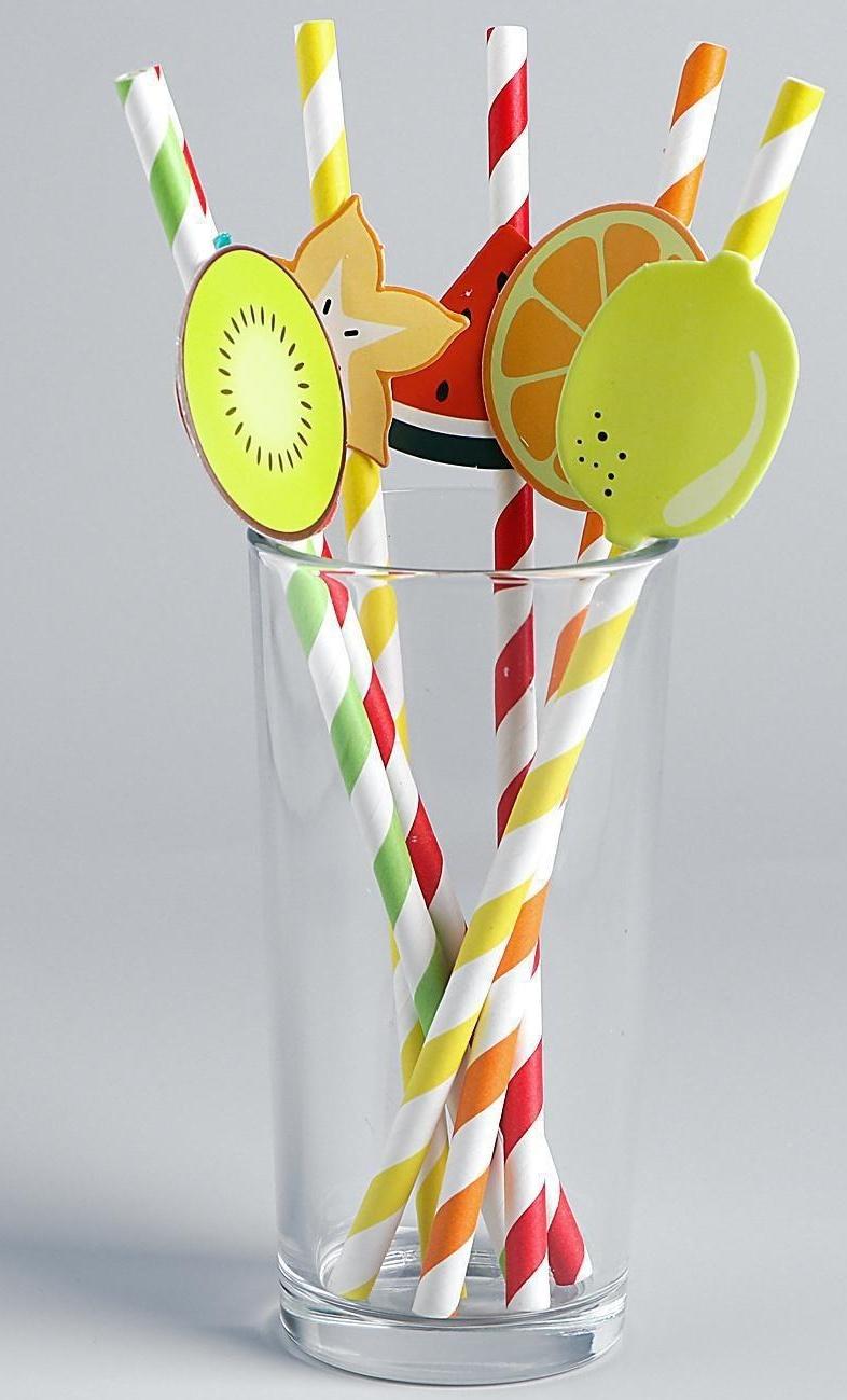 Трубочки для коктейля «Фрукты», набор 6 шт.