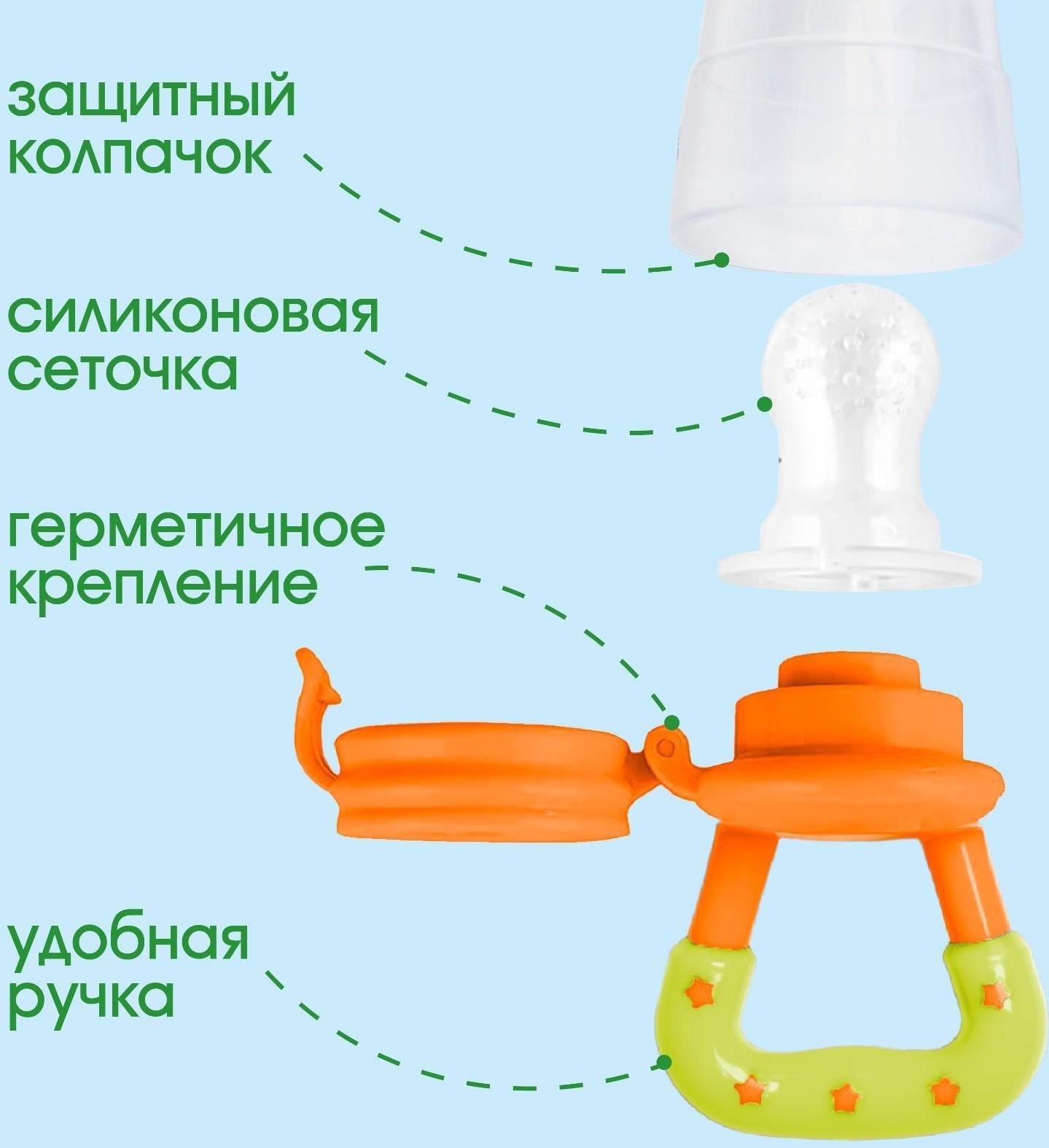 Ниблер для прикорма «Фруктики» в наборе с силиконовыми сеточками 2шт