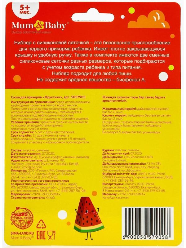 Ниблер для прикорма «Фруктики» в наборе с силиконовыми сеточками 2шт