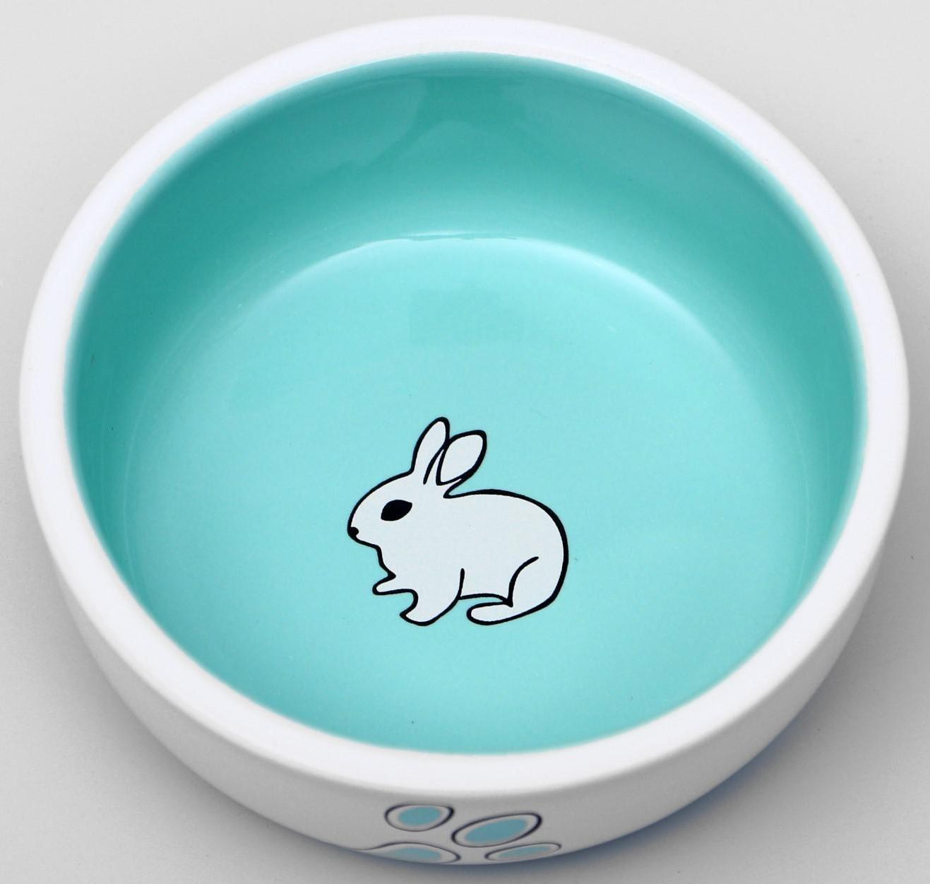 Миска керамическая для кроликов, 150 мл, 10 х 3,7 см, бело-зеленая