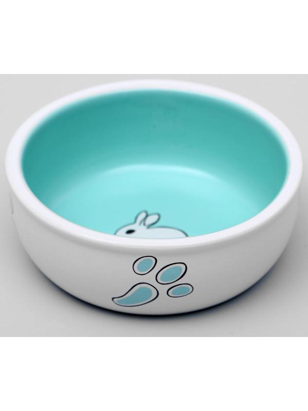 Миска керамическая для кроликов, 150 мл, 10 х 3,7 см, бело-зеленая