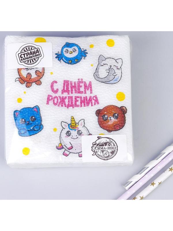 Салфетки бумажные «С днём рождения», сказочные звери, однослойные, 24х24 см, набор 20 шт.