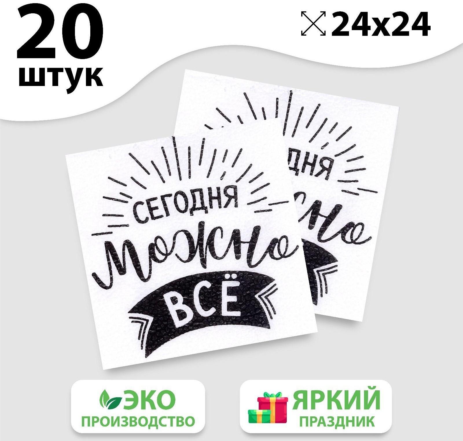 Салфетки бумажные «Сегодня можно всё», однослойные, 24х24 см, набор 20 шт.