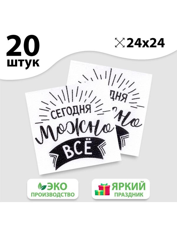 Салфетки бумажные «Сегодня можно всё», однослойные, 24х24 см, набор 20 шт.