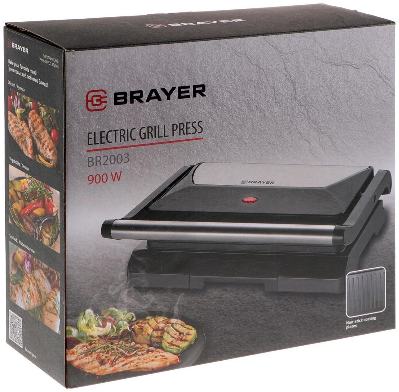 Электрогриль BRAYER BR2003, 900 Вт, антипригарное покрытие, 23х14.5 см